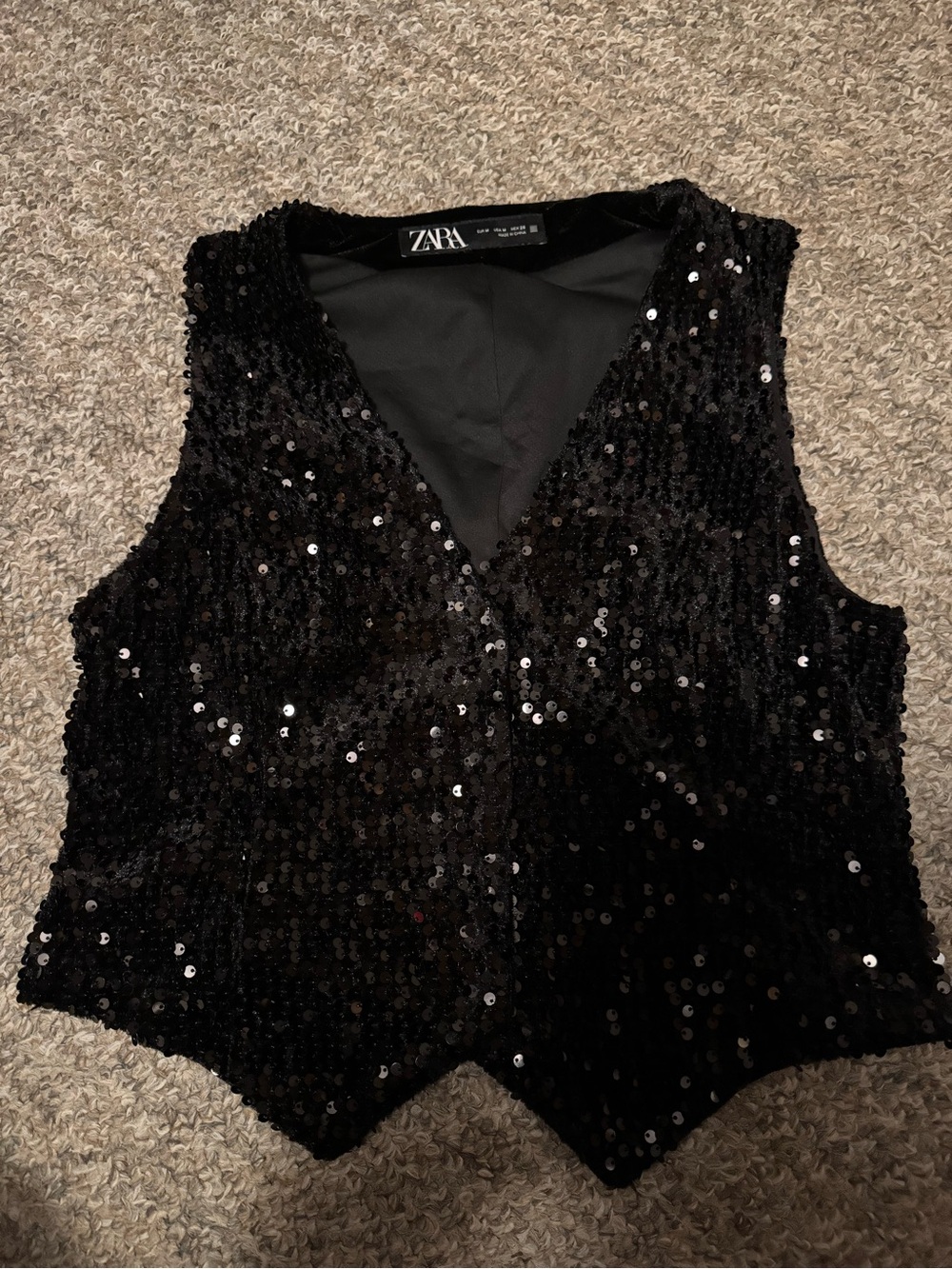ZARA Black Sequin and velvet Vest
